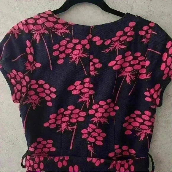 BODEN 12R WOMENS LINED DARK BLUE/PINK BELTED SHORT SLEEVE CAREER SCHOOL DRESS - Picture 7 of 11